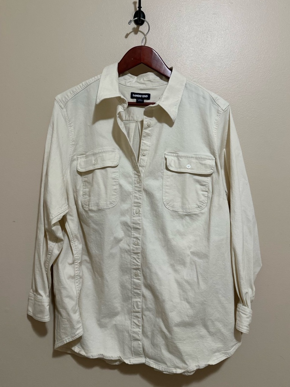 Lands' End Creamy Ivory Collared Button Shirt